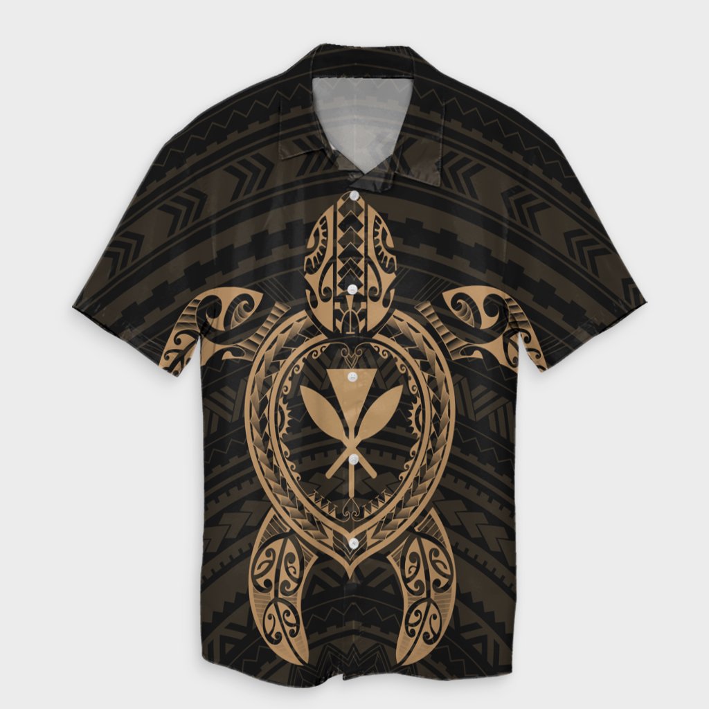 Hawaiian Turtle Kanaka Polynesian Hawaiian Shirt - Gold - AH Unisex Black - Polynesian Pride