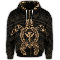 Hawaiian Turtle Kanaka Polynesian Zip Hoodie Gold - Polynesian Pride