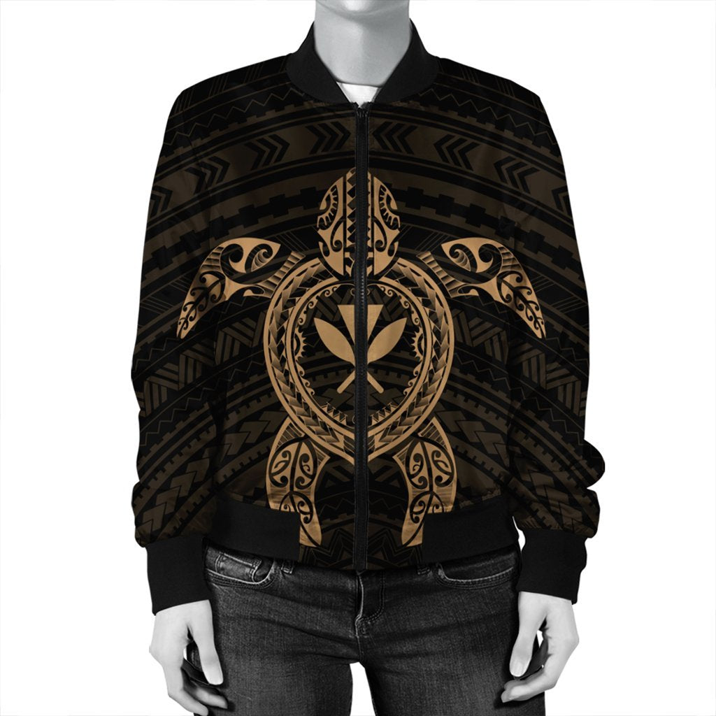 Hawaiian Turtle Kanaka Polynesian Bomber Jacket - Gold - AH - Polynesian Pride