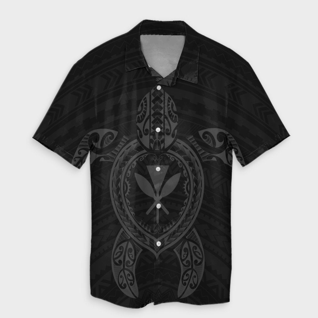 Hawaiian Turtle Kanaka Polynesian Hawaiian Shirt - Gray - AH Unisex Black - Polynesian Pride