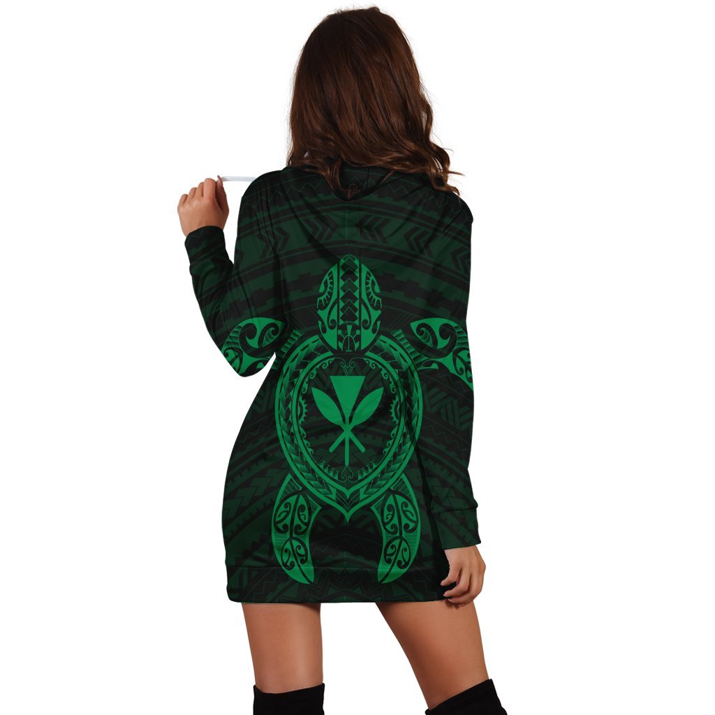 Hawaiian Turtle Kanaka Polynesian Hoodie Dress - Green - AH - Polynesian Pride