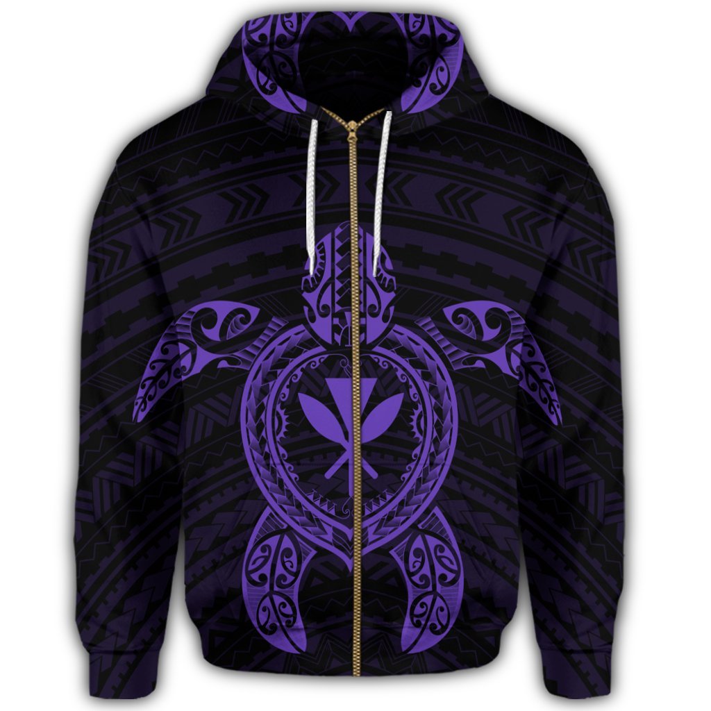 Hawaiian Turtle Kanaka Polynesian Zip Hoodie Purple - Polynesian Pride