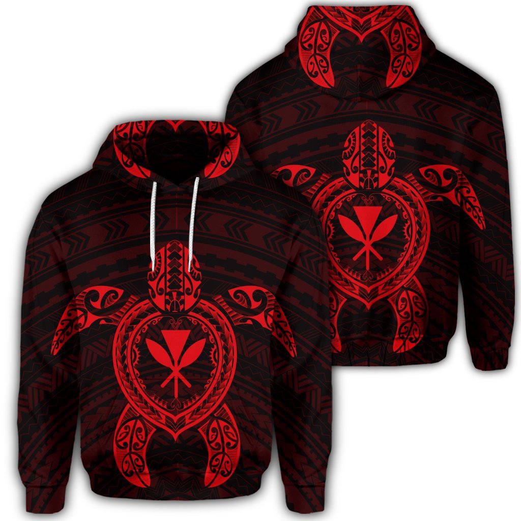 Hawaiian Turtle Kanaka Polynesian Hoodie Red Unisex Art - Polynesian Pride