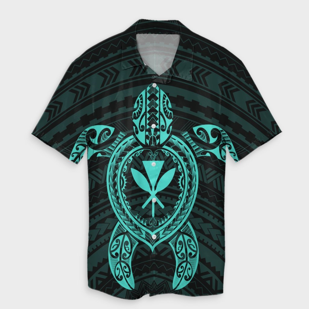 Hawaiian Turtle Kanaka Polynesian Hawaiian Shirt - Turquoise - AH Unisex Black - Polynesian Pride