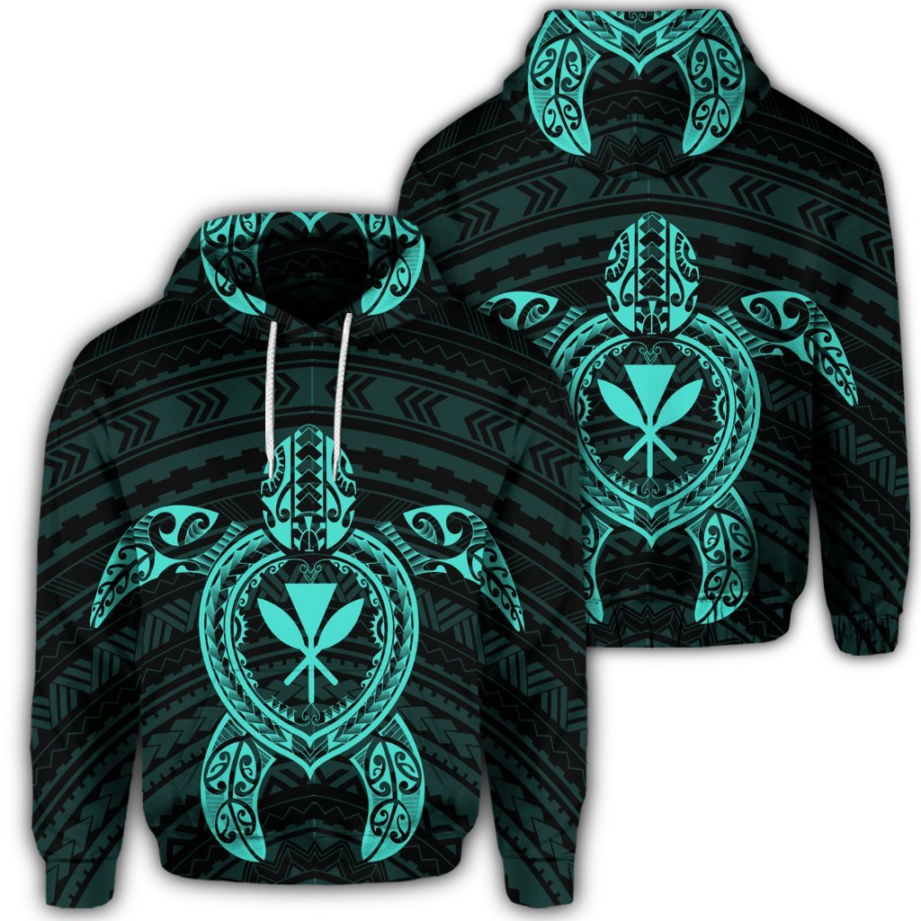 Hawaiian Turtle Kanaka Polynesian Hoodie Turquoise Unisex Art - Polynesian Pride