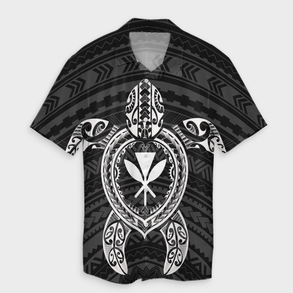 Hawaiian Turtle Kanaka Polynesian Hawaiian Shirt - White - AH Unisex Black - Polynesian Pride