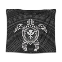 Hawaiian Turtle Kanaka Polynesian Tapestry - White - AH Wall Tapestry Black - Polynesian Pride