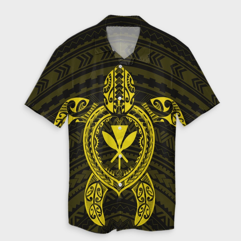 Hawaiian Turtle Kanaka Polynesian Hawaiian Shirt - Yellow - AH Unisex Black - Polynesian Pride