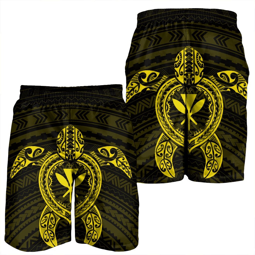 Hawaiian Turtle Kanaka Polynesian Men's Shorts - Yellow - AH - Polynesian Pride