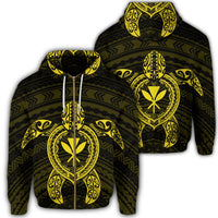 Hawaiian Turtle Kanaka Polynesian Zip Hoodie Yellow Unisex Art - Polynesian Pride