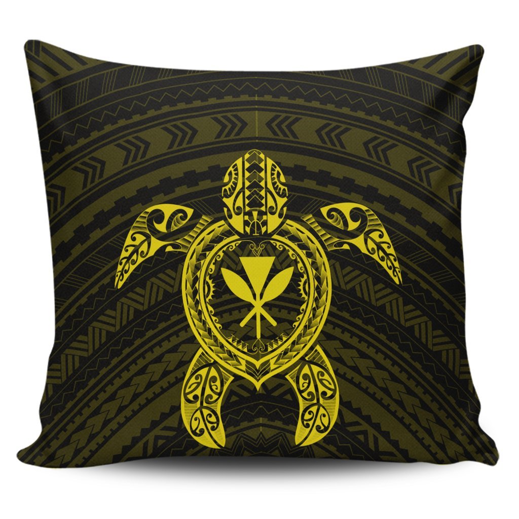 Hawaiian Turtle Kanaka Polynesian Pillow Covers - Yellow - AH Pillow Covers Black - Polynesian Pride