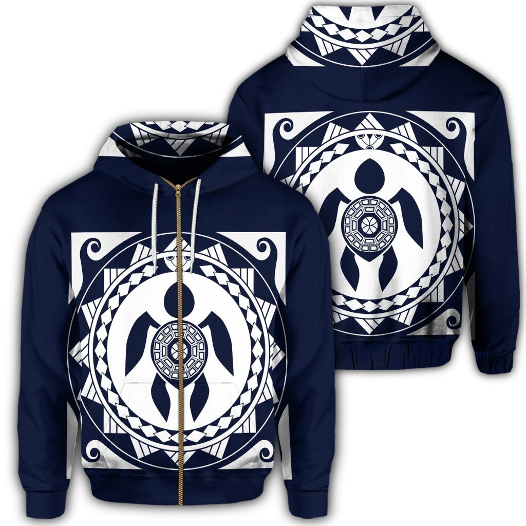 Hawaiian Turtle Pattern Zip Hoodie Unisex Art - Polynesian Pride