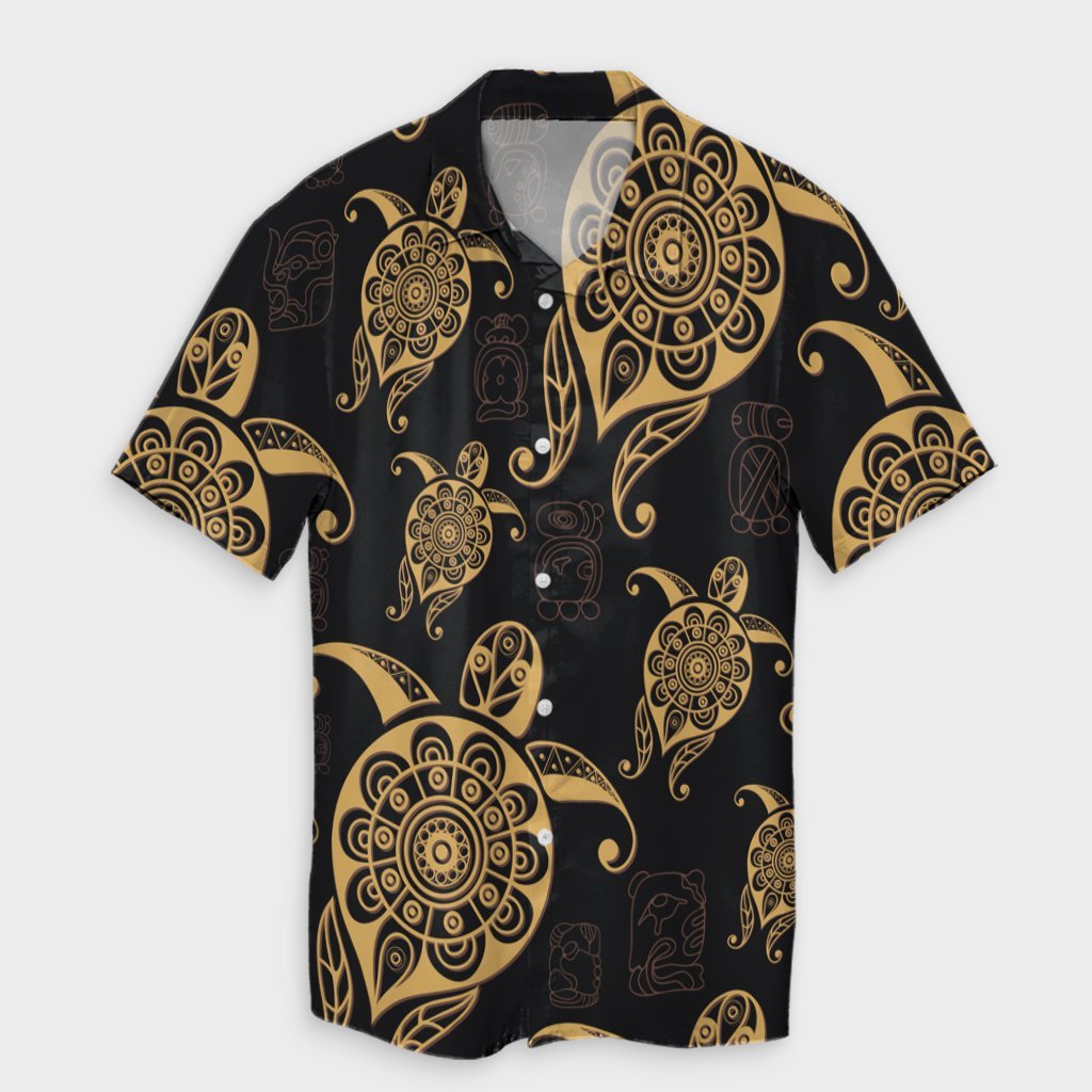 Hawaiian Turtle Pattern Golden Hawaiian Shirt - AH Unisex Black - Polynesian Pride