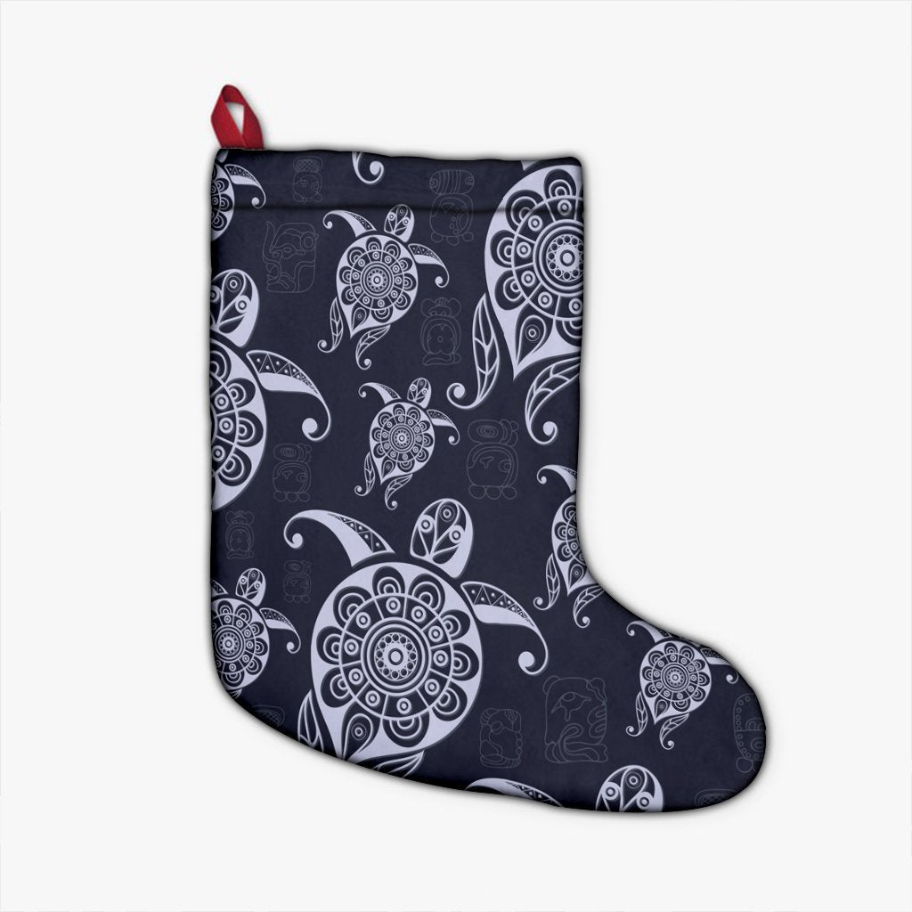 Hawaiian Turtle Pattern Wonderfull Christmas Stocking - AH Christmas Stocking 26 X 42 cm Black - Polynesian Pride