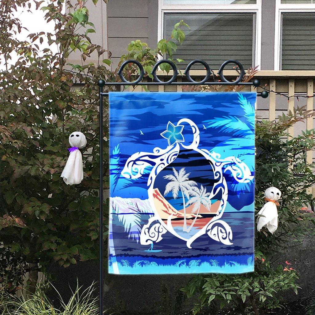 Hawaiian Turtle Plumeria Coconut Tree Polynesian Flag Blue - AH - Polynesian Pride