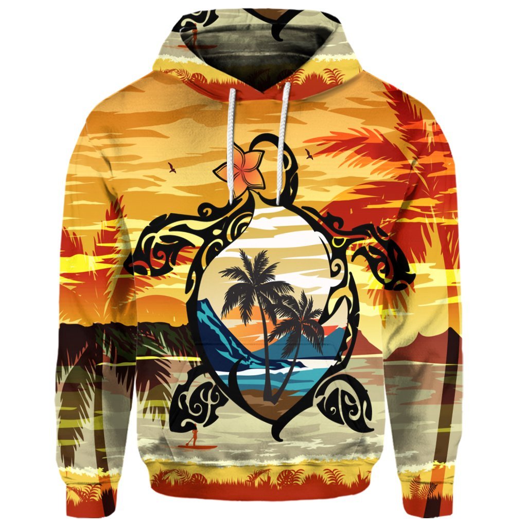 Custom Hawaiian Turtle Plumeria Coconut Tree Polynesian Hoodie Gold - Polynesian Pride