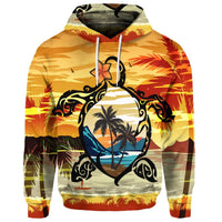 Custom Hawaiian Turtle Plumeria Coconut Tree Polynesian Hoodie Gold - Polynesian Pride
