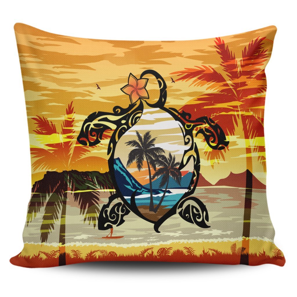 Hawaiian Turtle Plumeria Coconut Tree Polynesian Pillow Covers Gold - AH Pillow Covers Black - Polynesian Pride