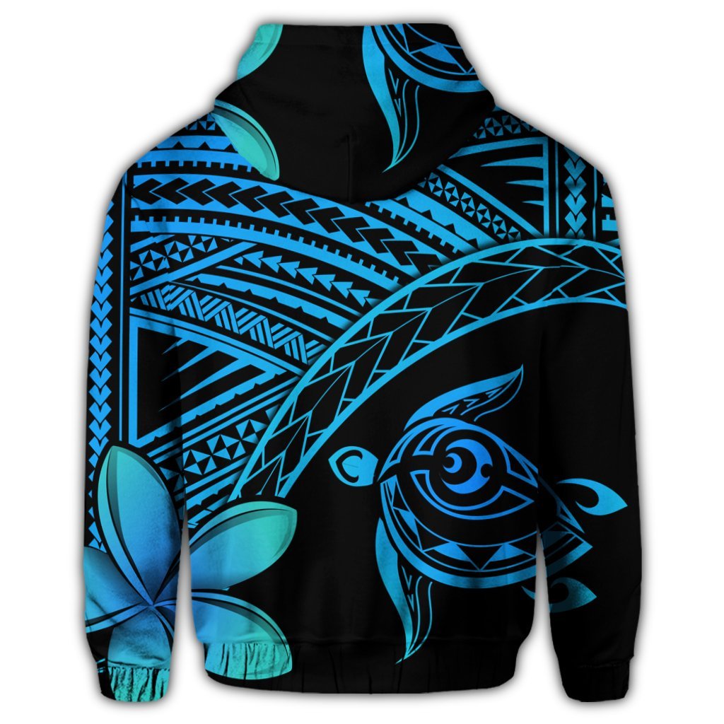 Hawaiian Turtle Plumeria Kakau Polynesian Quilt Hoodie Blue - Polynesian Pride