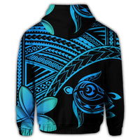 Hawaiian Turtle Plumeria Kakau Polynesian Quilt Hoodie Blue - Polynesian Pride