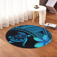 Hawaiian Turtle Plumeria Kakau Polynesian Quilt Round Carpet Blue AH - Polynesian Pride