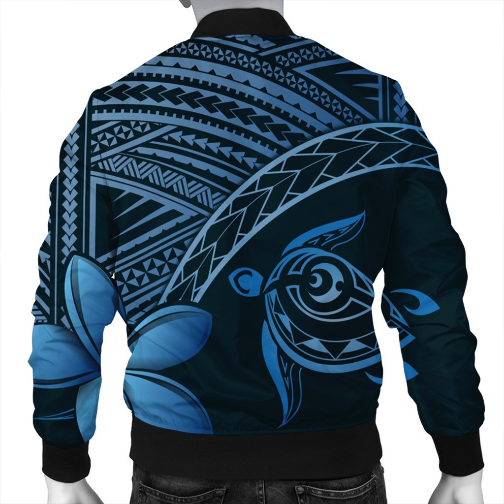 Hawaiian Turtle Plumeria Kakau Polynesian Quilt Bomber Jacket Neo Blue AH - Polynesian Pride