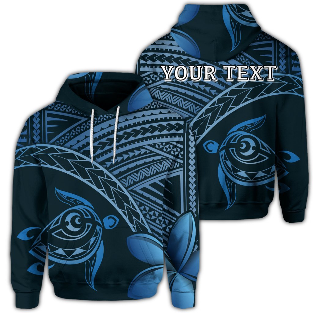 Custom Hawaiian Turtle Plumeria Kakau Polynesian Quilt Hoodie Neo Blue Unisex Art - Polynesian Pride