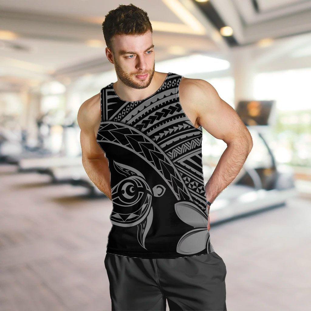 Hawaiian Turtle Plumeria Kakau Polynesian Quilt Tank Top Neo Gray AH - Polynesian Pride