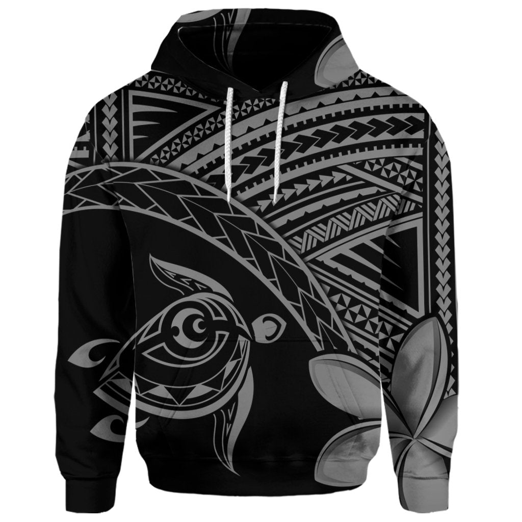 Custom Hawaiian Turtle Plumeria Kakau Polynesian Quilt Hoodie Neo Gray - Polynesian Pride
