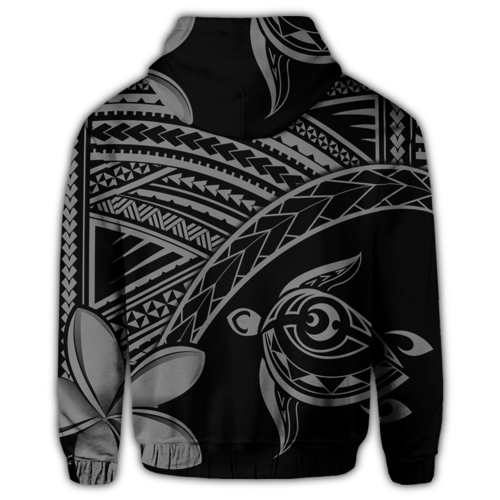 Hawaiian Turtle Plumeria Kakau Polynesian Quilt Zip Hoodie Neo Gray - Polynesian Pride