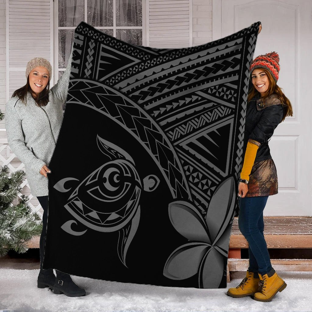 Hawaiian Turtle Plumeria Kakau Polynesian Quilt Premium Blankets Neo Gray AH - Polynesian Pride