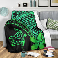 Hawaiian Turtle Plumeria Kakau Polynesian Quilt Premium Blankets Neo Green AH - Polynesian Pride