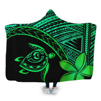 Hawaiian Turtle Plumeria Kakau Polynesian Quilt Hooded Blanket Neo Green AH Hooded Blanket White - Polynesian Pride
