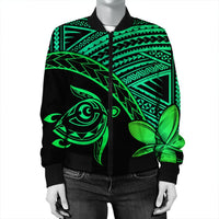 Hawaiian Turtle Plumeria Kakau Polynesian Quilt Bomber Jacket Neo Green AH - Polynesian Pride