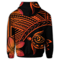 Hawaiian Turtle Plumeria Kakau Polynesian Quilt Zip Hoodie Neo Orange - Polynesian Pride