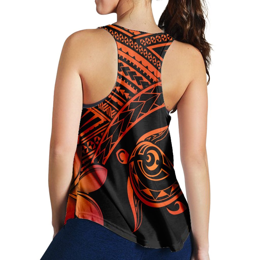 Hawaiian Turtle Plumeria Kakau Polynesian Quilt Racerback Tank Neo Orange AH - Polynesian Pride