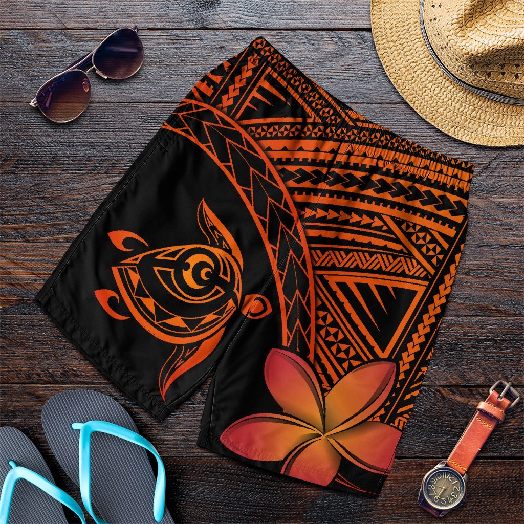 Hawaiian Turtle Plumeria Kakau Polynesian Quilt Men's Shorts Neo Orange AH Art - Polynesian Pride