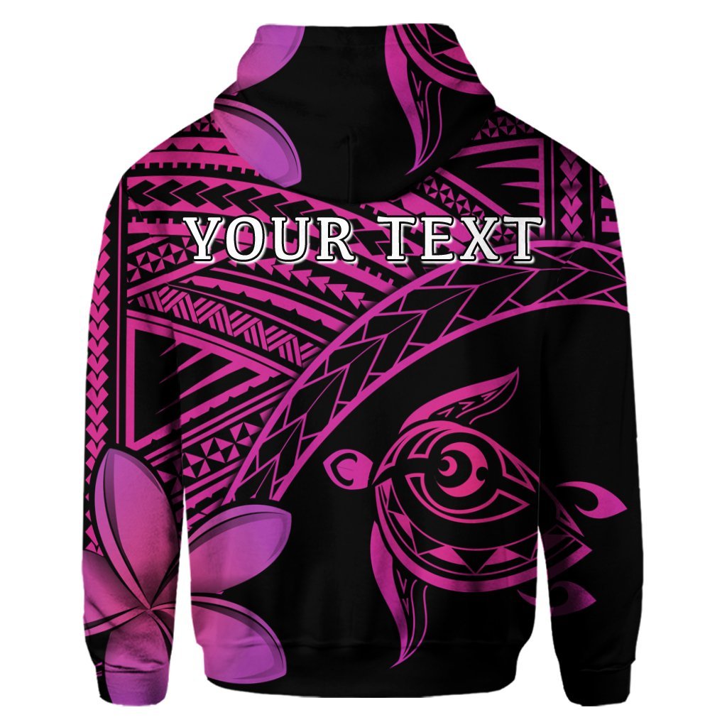 Custom Hawaiian Turtle Plumeria Kakau Polynesian Quilt Hoodie Neo Pink - Polynesian Pride