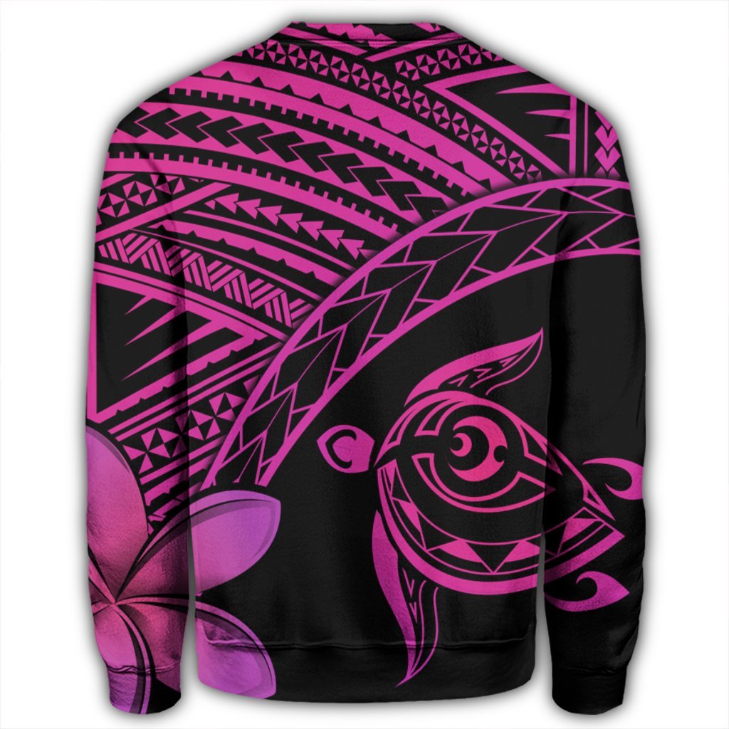 Hawaiian Turtle Plumeria Kakau Polynesian Quilt Sweatshirt Neo Pink AH - Polynesian Pride