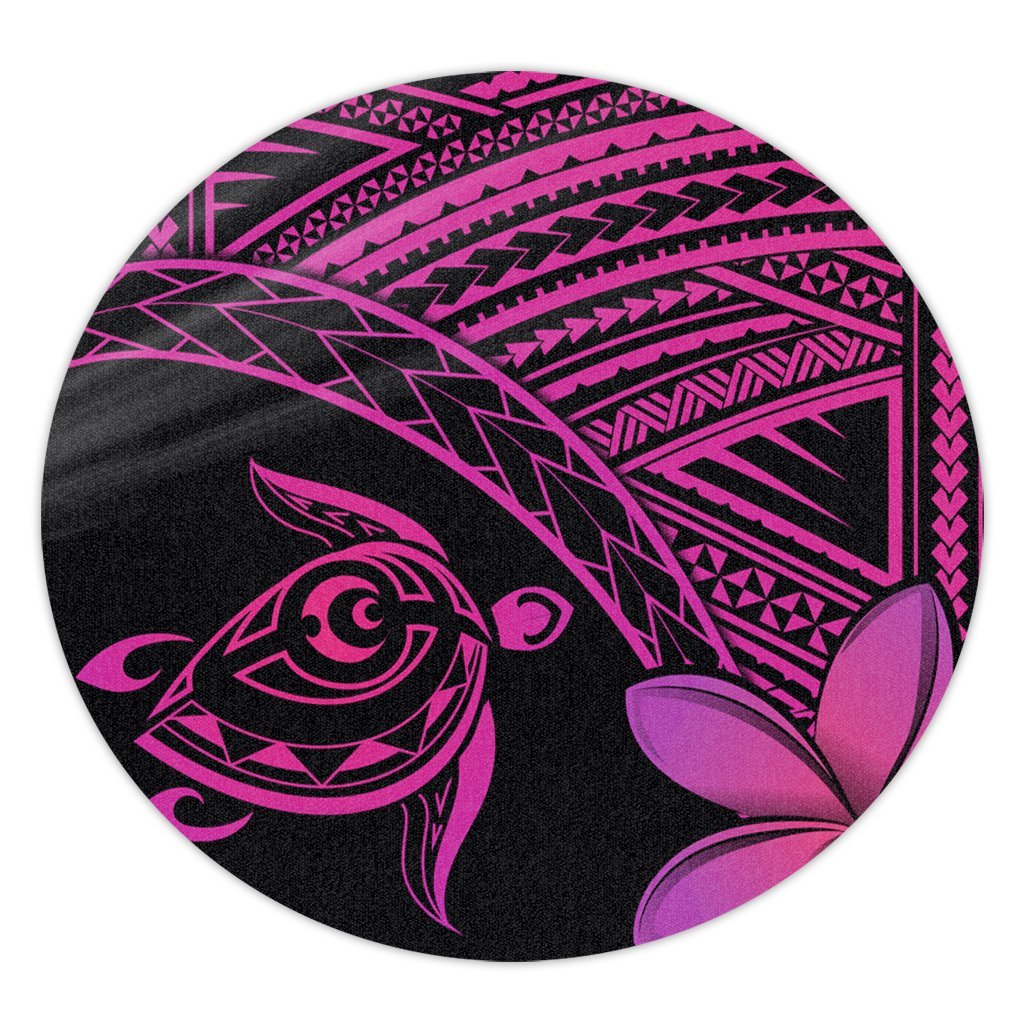 Hawaiian Turtle Plumeria Kakau Polynesian Quilt Round Carpet Neo Pink AH Round Carpet Luxurious Plush - Polynesian Pride