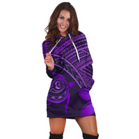 Hawaiian Turtle Plumeria Kakau Polynesian Quilt Hoodie Dress Neo Purple AH - Polynesian Pride