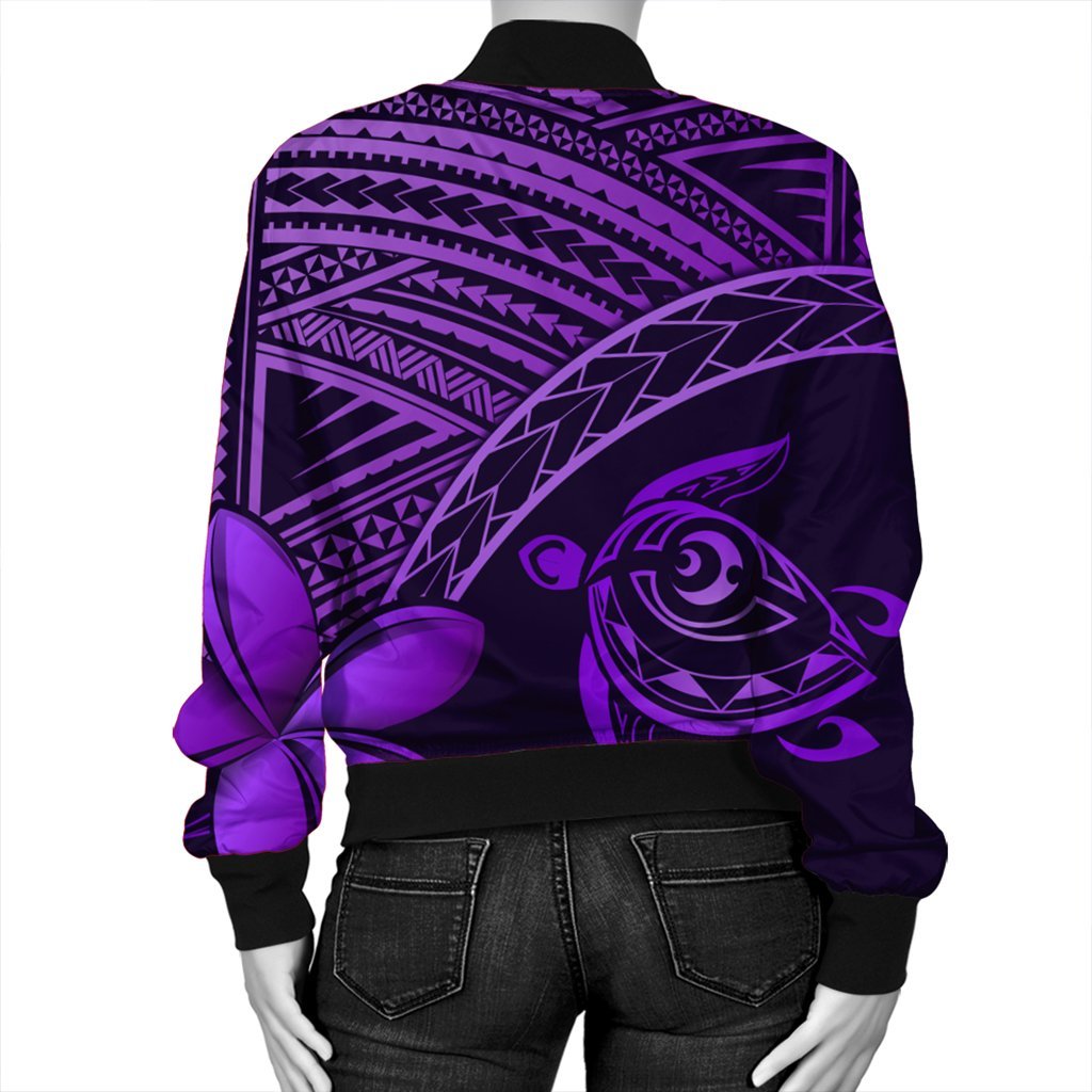 Hawaiian Turtle Plumeria Kakau Polynesian Quilt Bomber Jacket Neo Purple AH - Polynesian Pride