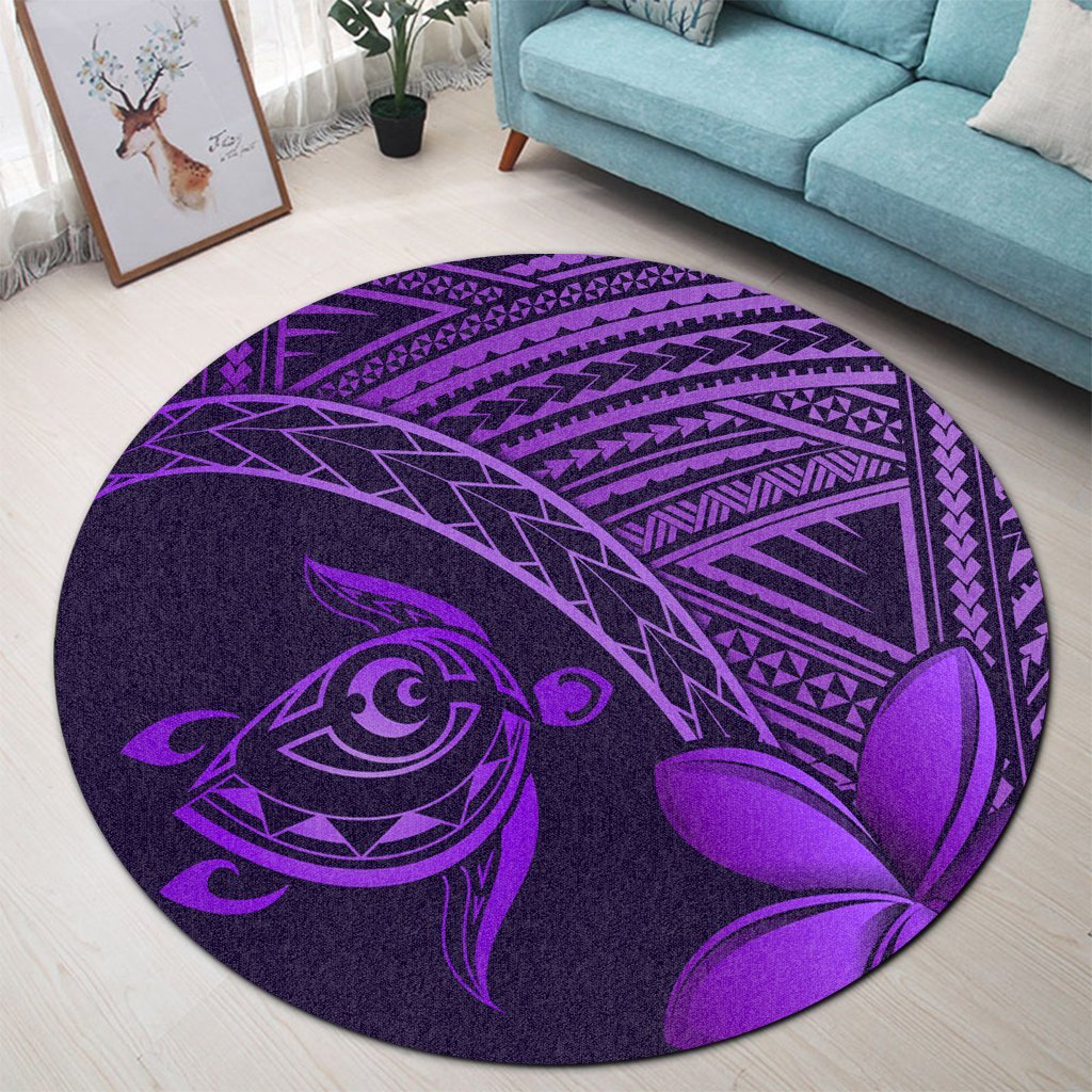 Hawaiian Turtle Plumeria Kakau Polynesian Quilt Round Carpet Neo Purple AH - Polynesian Pride