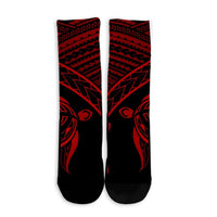Hawaiian Turtle Plumeria Kakau Polynesian Quilt Crew Socks Neo Red AH - Polynesian Pride