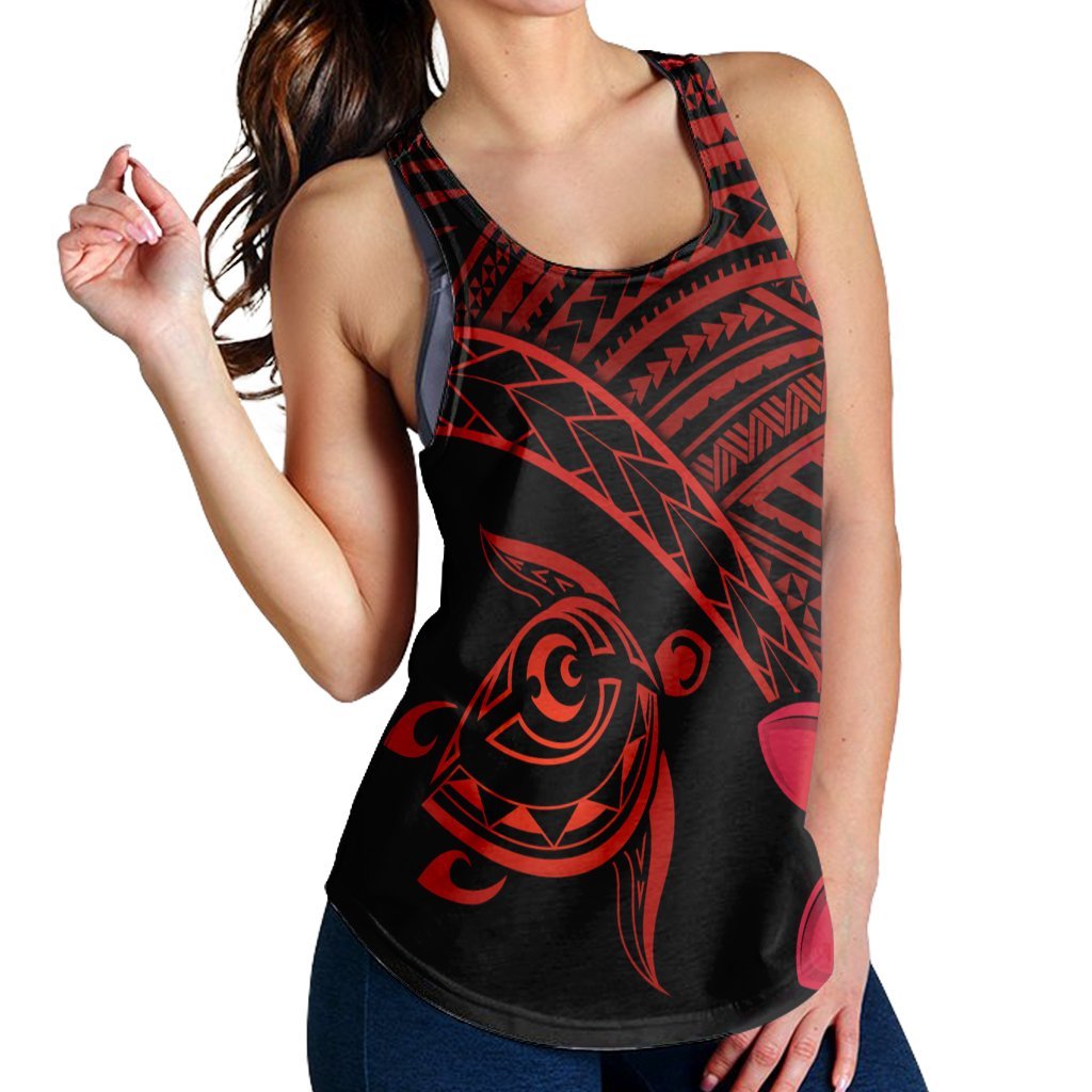 Hawaiian Turtle Plumeria Kakau Polynesian Quilt Racerback Tank Neo Red AH - Polynesian Pride