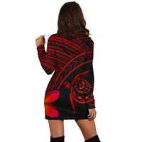 Hawaiian Turtle Plumeria Kakau Polynesian Quilt Hoodie Dress Neo Red AH - Polynesian Pride