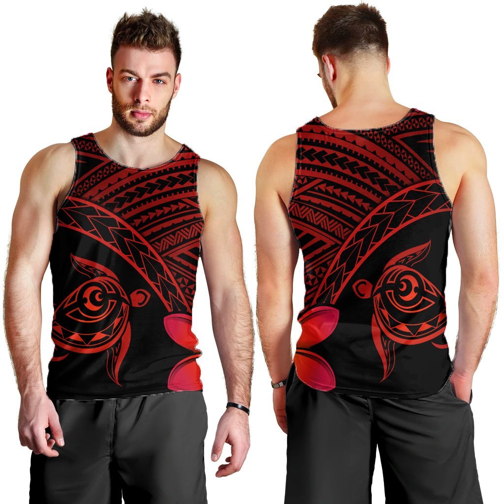 Hawaiian Turtle Plumeria Kakau Polynesian Quilt Tank Top Neo Red AH - Polynesian Pride