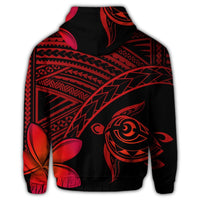 Hawaiian Turtle Plumeria Kakau Polynesian Quilt Zip Hoodie Neo Red - Polynesian Pride