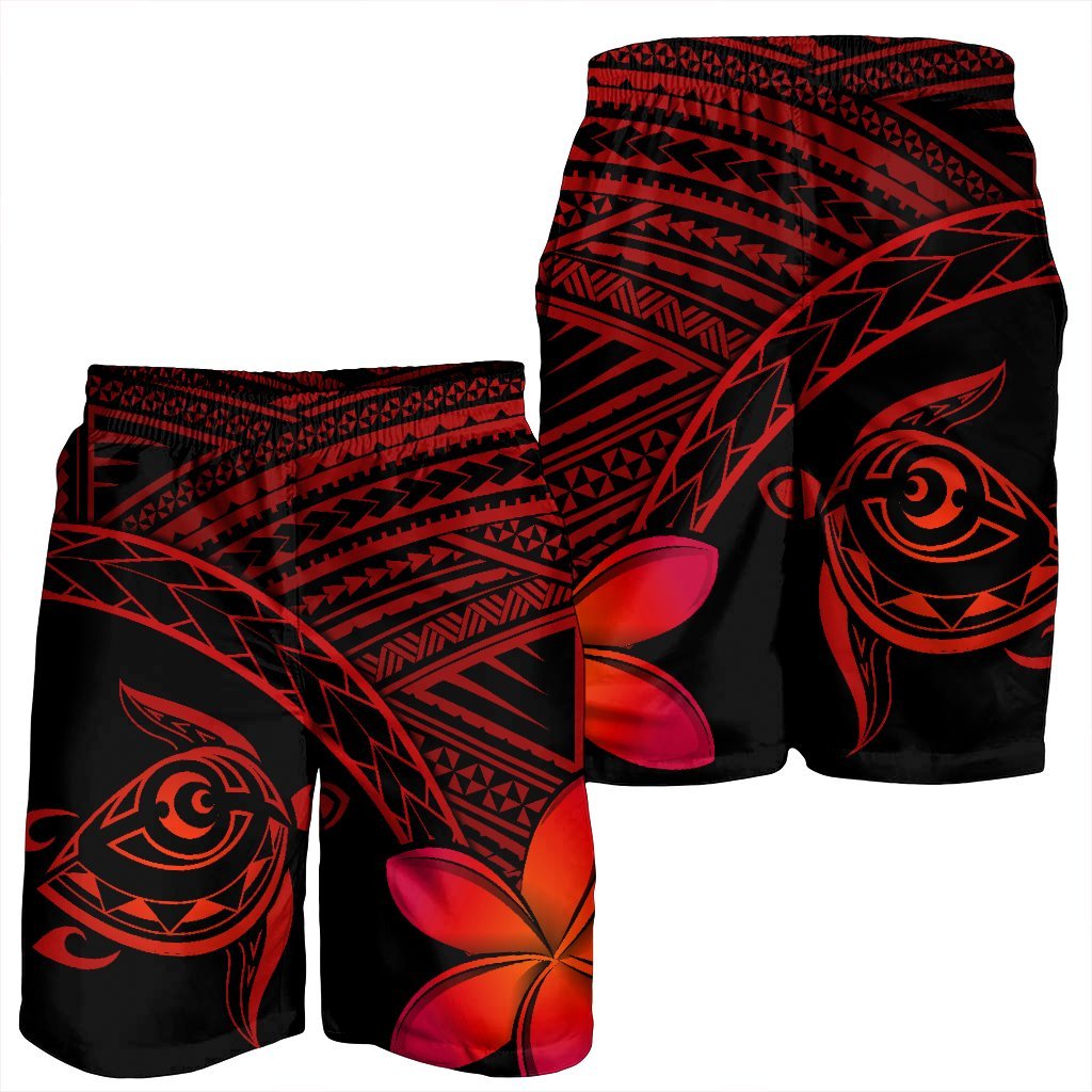 Hawaiian Turtle Plumeria Kakau Polynesian Quilt Men's Shorts Neo Red AH - Polynesian Pride