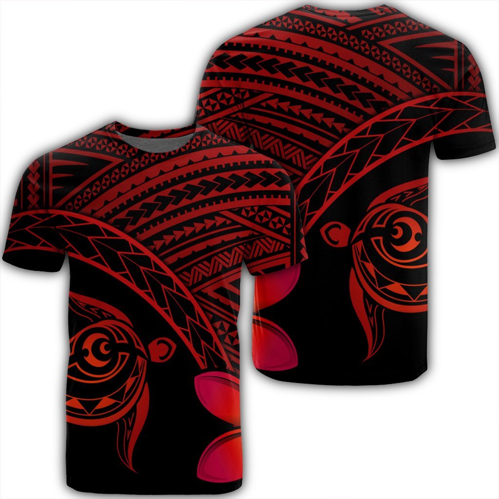 Hawaiian Turtle Plumeria Kakau Polynesian Quilt T Shirt Neo Red AH Unisex Black - Polynesian Pride